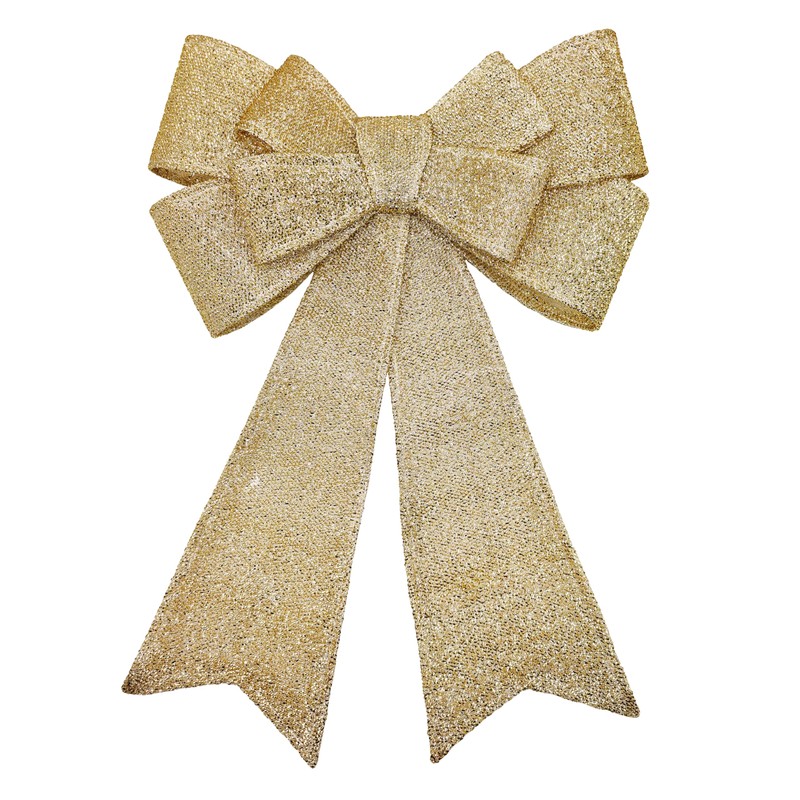 Pre-lit Gold Christmas Bow - Flashing, Dimmable LEDs, Timer,Remote Control,