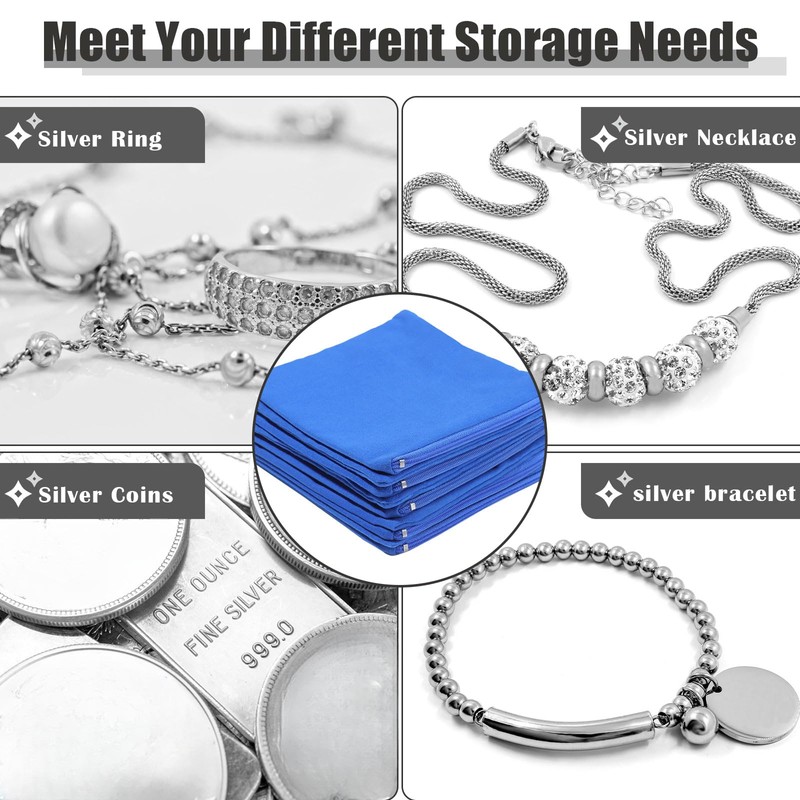 Geosar 24 Pcs Silver Storage Bags Anti Tarnish Jewelry Zippered