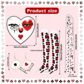 HOWAF Carnival Costume Women's Magician Tie Poker Cards Tie Porker Cards Earrings Casino Party Costume Jewellery, Porker Cards Hold-Up Stockings, Queens of Hearts for Fancy Dress Costumes