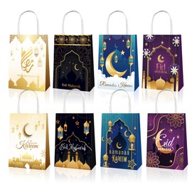 CRAWPROP Eid Mubarak Party Paper Bags Candy Gift Bags Paper Ramadan Gift Bags Muslim Ramadan Kareem Party Supplies Wedding Eid Party Favors(Pack of 12)