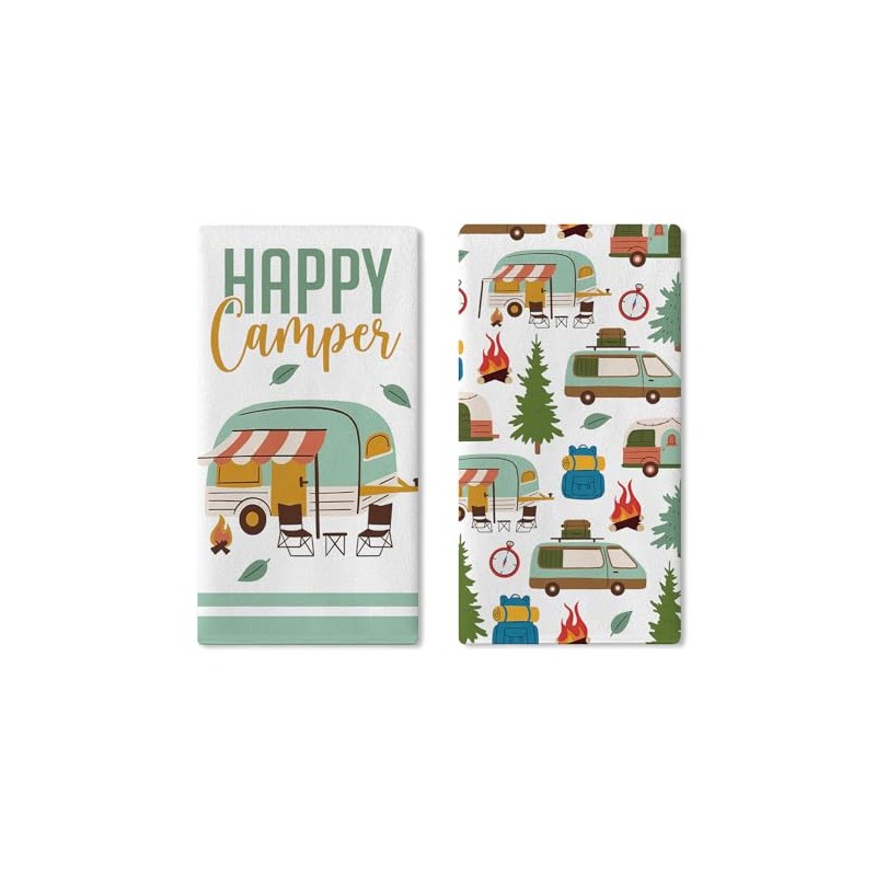 Croar Happy Camper Kitchen Dish Towels Set of 2, Camping