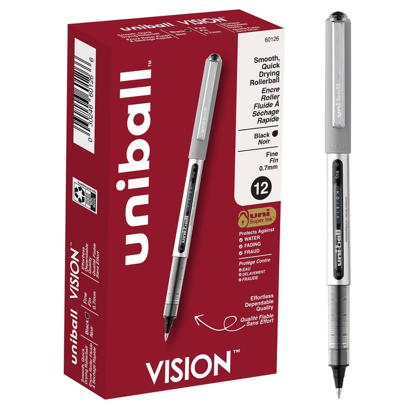 uni-ball(R) Vision(TM) Rollerball Pens, 0.7 mm, Fine Point, Gray Barrel,