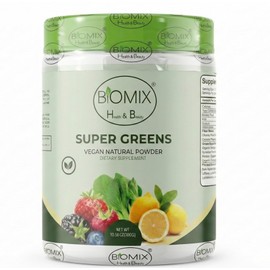 Biomix – Super Greens más de 40 Superalimentos, Probióticos Enzimas Fibra Adaptógenos Rhodiola Eleuthero Astragalus, Espirulina Clorela Matcha Moringa