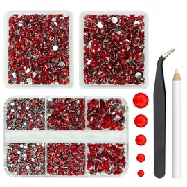 qiipii 3 Boxes 5070PCS Red Crystal Resin Rhinestones for Crafting Siam Red Flatback Resin Gems Stones 2mm-6mm Non-Hotfix Ruby Red Diamonds Crystals for Nails Face Makeup Tumblers Mug Bottle DIY Crafts