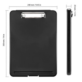 ZEONHAK 2 Pack A4 Plastic Clipboard Storage Box, Black Compact Nursing Clipboard Paper File Holder Storage Clip Board with Open Foldable Storage for Office