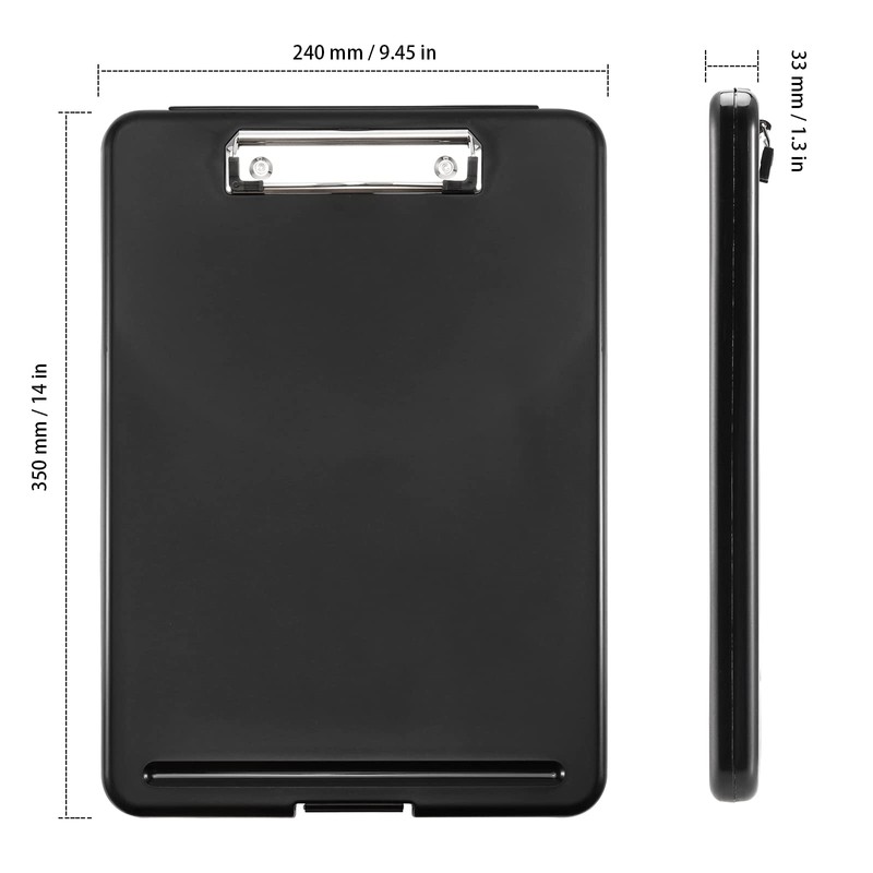 ZEONHAK 2 Pack A4 Plastic Clipboard Storage Box, Black Compact