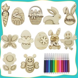 Muyiz 12 Easter Wooden Magnet Creativity Arts & Crafts Painting Kit for Kids Easter Basket Stuffers Gifts Toys Party Favors