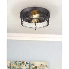 FEMILA Flush Mount Lighting Fixture, 12inch 2-Light Metal Ceiling Light Fixtures, Oil Rubbed Bronze Finish with Seeded Glass, 4FTJ22-F ORB