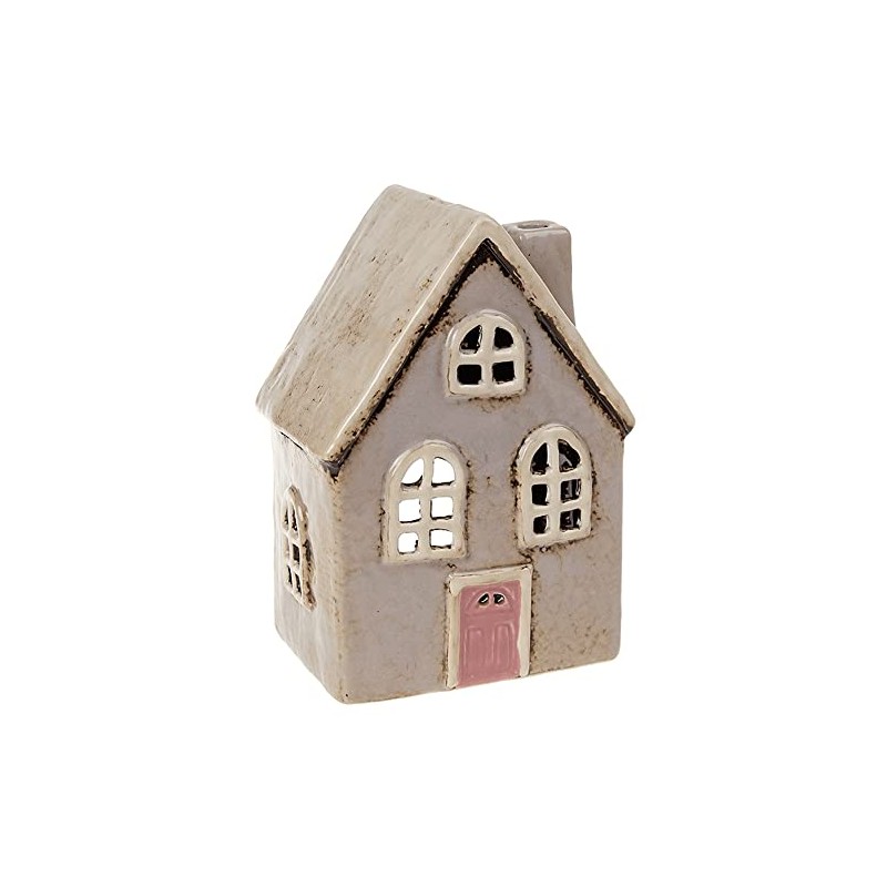 Shudehill Giftware Village Pottery Cottage Tealight, Light Grey