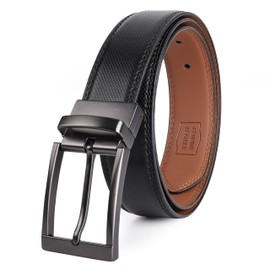 SUNYA Mens Belts Leather, 1.3" Reversible Belts for Men. Mens Dress Belt Classic Design for Casual Jeans and Pants. Rotative Buckle.