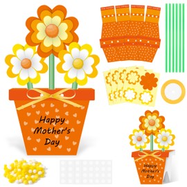 BeYumi Flower Pot Craft Kit - 24Pcs Mother's Day Orange Flower Pot Craft for Kids Make Your Own 3D Bouquet Teacher Appreciation Week Thankful Love Gift DIY Set Home School Classroom Fun Activities