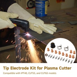 24 PCS Tip Electrode Kit, Plasma Cutter Consumables Electrode Nozzle Kit Compatible with IPT40 CUT55 CUT65, Includes Red Copper Nozzles, Electrodes, Brackets, Cover