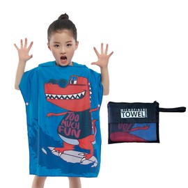 Microfiber Hooded Towel Kids, Double Sided Absorbent Quick Dry Kids Beach Towel, Soft Kids Bath Towel for Boys and Girls (Dinosaur)