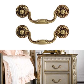 CcHhyyt Pack of 2 Vintage Brass Handles, Antique Cabinet Handle, Brass Handle for Kitchen Cupboard, Drawer, Chest of Drawers, Vintage Hardware, Retro Pure Brass Metal Furniture Handle (2, Red, 76 mm)