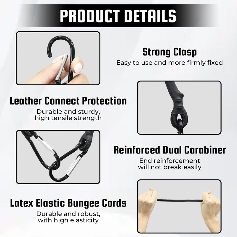 4 Pcs Bungee Cords with Carabiner Clips, Elastic 30cm Bungee