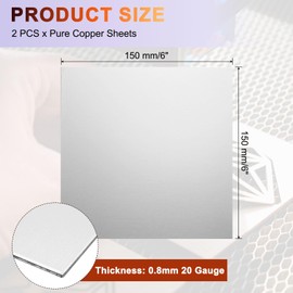 sourcing map 2Pcs 304 Stainless Steel Sheet Plate, 6" x 6", 20 Gauge (0.8mm) Thickness, Stainless Steel Plate with Gloves for Crafting, Modelers, Jewelry, Repairs, Electrical Repairs (Silver)