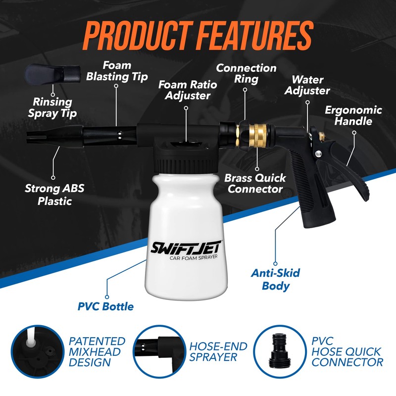 SwiftJet Car Wash Foam Gun + Microfiber Wash Mitt -