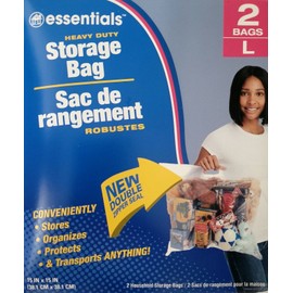 Essentials Large Storage Bags Heavy Duty Clear Plastic Zip-Lock w Handle 15”x15” 2 Bags/Pk