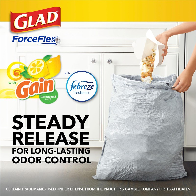 Glad ForceFlex Tall Kitchen Drawstring Trash Bags, 13 Gal, Gain