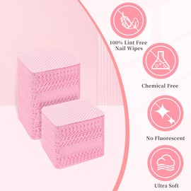 BQAN 600 PCS Nail Lint Free Wipes, Super Absorbent Nail Wipes, Nail Cleaning Pads, Nail Polish Wipes, Eyelash Extension Wipes with 5PCS Nail Dipping Clips (Pink)