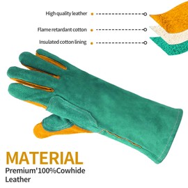 Cxqunzon Leather Welding Gloves - Thick Premium Cow Split Leather, Heat & Fire Resistant, Pot Holders For Oven,TIG/MIG Welding, Grilling, BBQ&Fireplace,Tig Welder, Animal Handling