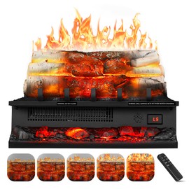 ZAFRO Electric Fireplace Log Set Heater 750W/1500W, Electric Log with Adjustable 5 Flame Brightness&Speed/3 Music Sounds/Remote Control/8Hrs Timer for Home, Room, Office Decor