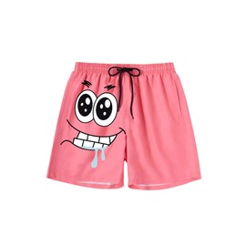 VIPWOLF Men's Cartoon Print Graphic Shorts Cute Drawstring Waist Designer Summer Shorts Pink Medium