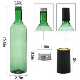 WUWEOT 12 Pack Plastic Wine Bottles, 750ml Empty Bordeaux-Style Liquor Bottle, Green Long Neck WIne Bottles with Screw Lid and Shrink Capsules Caps