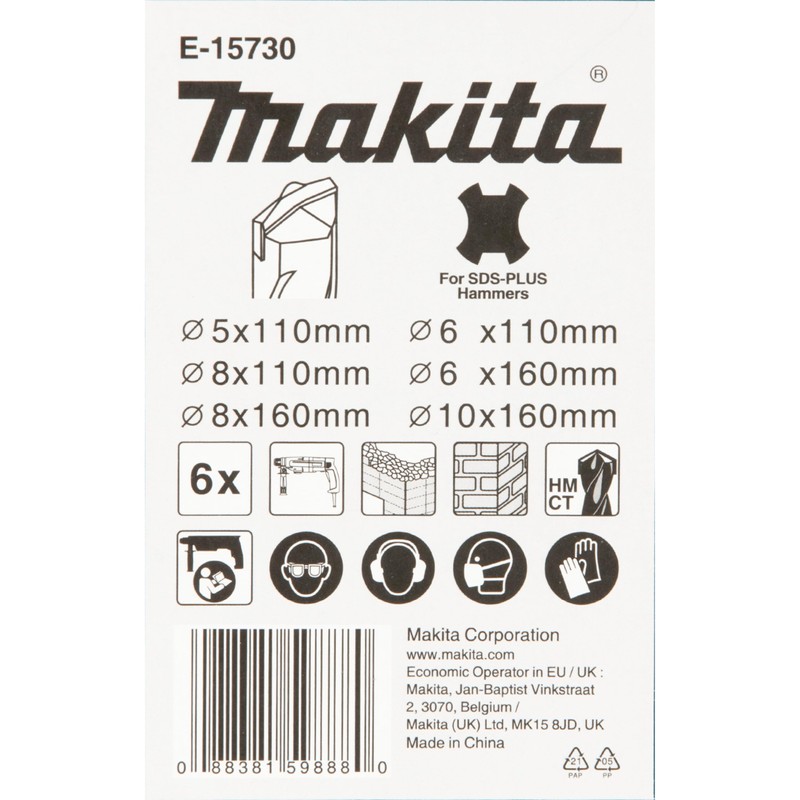 Makita E-15730 6 Piece TCT SDS Drill Bit Set