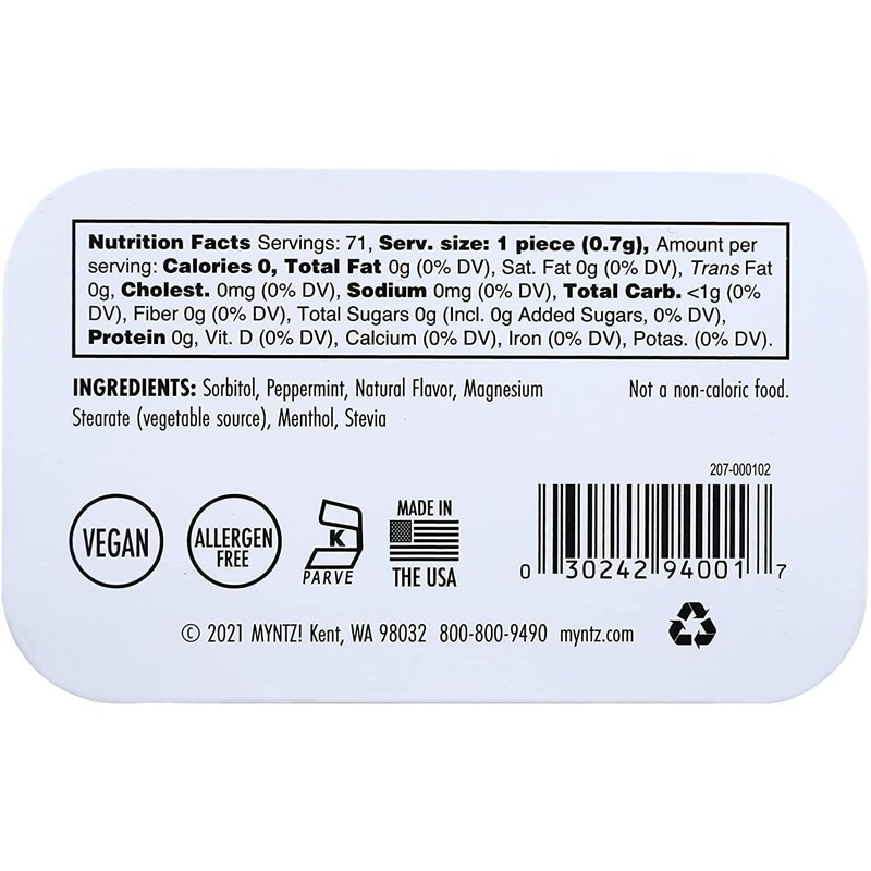 Myntz Sugar Free Mints in a Tin, Wintermint 4 Pack,
