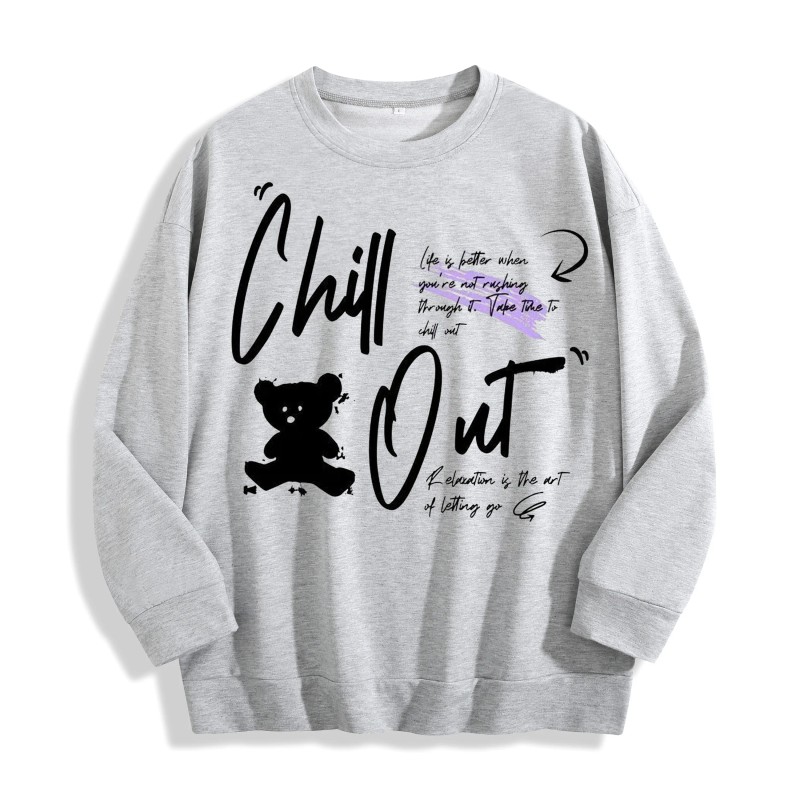 Chill Out Teddy Bear Graphic Crewneck Sweatshirt, US Warehouse, 6