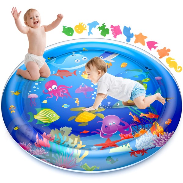 GOLDGE Tummy Time Mat for Kids, 100 X 100 cm Water Play Mat Toys, Large Size Inflatable Tummy Time Water Mat for Baby Early Development Activity