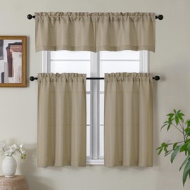 Gwine Camel Curtains 30 Inch Length 2 Panels, Light Filtering Faux Linen Textured Cafe Curtain, Rod Pocket Short Curtain for Bathroom Curtains Window, Each 30" Wx30 L, 2PCS