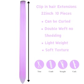 Clip in Hair Extensions Girls Purple Pink Colored Clip in Hair Extensions Colorful Long Straight Synthetic Clip-in Hair Pieces for Women Girls Kids Festival New Year 22 inch