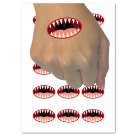 Open Mouth Sharp Teeth Temporary Tattoo Water Resistant Fake Body Art Set Collection - 15 2" Tattoos (1 Sheet)