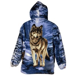 Wildkind Wolf Snow Grey Jacket Wolves Sherpa Fleece Hoodie Blue Sweater M-3X - M