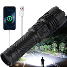 Trliradyn Rechargeable Flashlights 6000 Lumens Zoomable 6 Modes(UV lamp), LED Flashlight USB C, Waterproof Tactical Flashlight, 24H Long Life & Strong Flash Light for Emergencies Camping