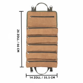Wrench Tool Roll Bag, Heavy Duty Waxed Canvas Multi-Purpose Tool Organize Bag with 6 Zipper Pockets (Khaki)