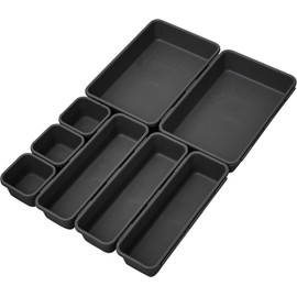 PXLAATY Drawer Dividers Storage Trays Stationery Accessories Cosmetic Trays Set of 8 Black