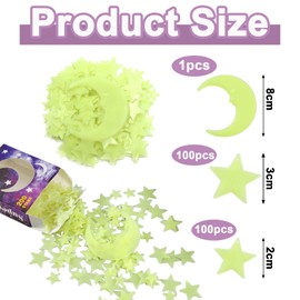 201Pcs Glow in The Dark Star for Ceiling, Wall Stickers for Kids Bedroom, Nursery Decor with 100 Small Stars, 100 Large Stars and 1 Moon, Create Calming Sleep Environment, DIY Craft Projects