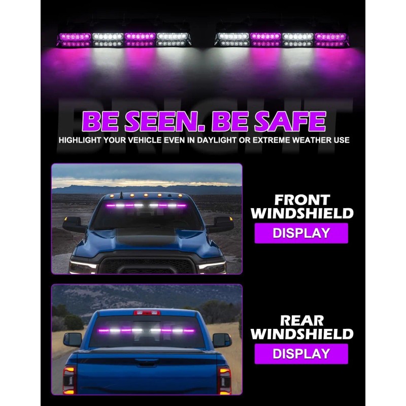 Emergency Dash Strobe Lights Purple White Security Light 48 LED