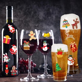 Ylapagne Wine Glass Christmas Sticker, Drink Markers Funny Stickers Reusable Wine Glass Markers for Wine Tasting Party Supplies