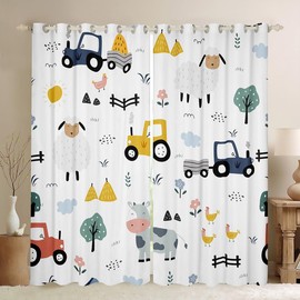 Homemissing Tractor Darkening Dreapes Cartoon Farm Equipment Trucks Curtains for Bedroom Living Room Kids Boys Decor Farm Animal Blackout Curtains Farm Nursery Decor Window Treatments W52*L63