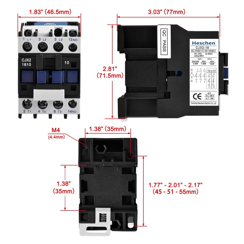 Heschen AC Contactor CJX2-1810 220V 50/60Hz Coil 3P 3 Pole