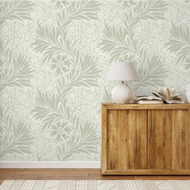 VEELIKE Vintage William Morris Peel and Stick Wallpaper Boho Cream Marigold Floral Wallpaper for Bathroom Farmhouse 17.7''x354'' Prepasted Removable Flower Contact Paper for Cabinets Accent Wall