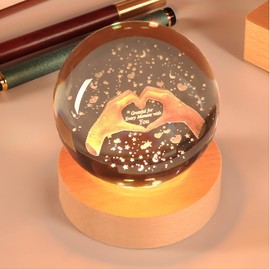 3.15 in Crystal Heart Sign Ball Lamp with Wooden Base, 3D Crystal Ball Night Light, 16 Colors, Remotely Controlled, Christmas Birthday Day’s Gifts for Women Moms Girlfriends Girls