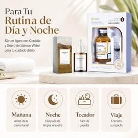 Set Facial de Sueros Ligeros 2 Piezas, Suero de Centella 30 ml y Esencia Facial Salmon Water 50 ml con Aplicador, Kit de Cuidado Diario para Rostro, Da y Noche