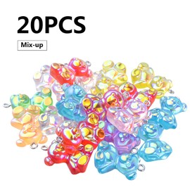 BronaGrand 20pcs Colorful Resin Bear Charms Glitter Teddy Bear Charm Pendants Bear Bead Charms for Jewelry DIY Earrings Necklace Bracelet Keychains Making and Crafting