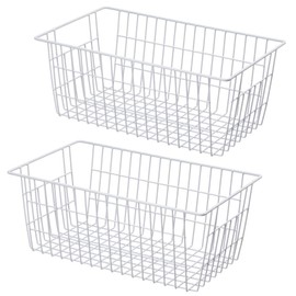 SANNO Freezer Baskets, Pantrty Storage Bins, Farmhouse Metal Wire Organizer for Kitchen Pantry Organizer 14"x11"x6"