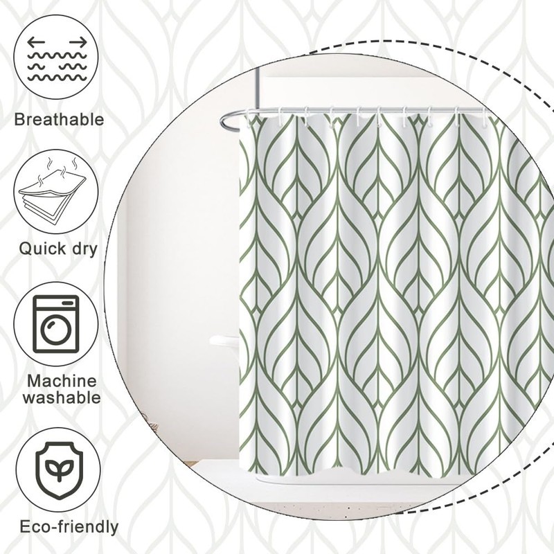 Ruelvth Green and White Shower Curtain, Modern Aesthetic Sage Green